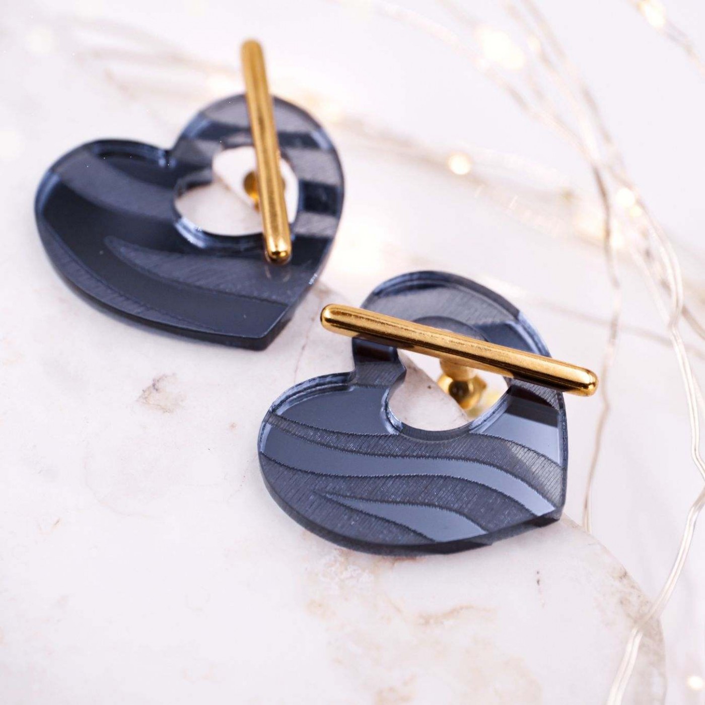 Heart Earrings with Golden Bar - Animal Print — Earrings from Toolittle — additional view 7