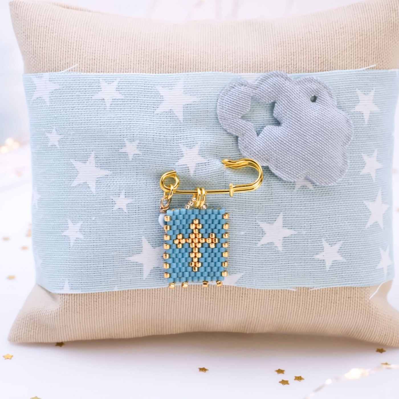 Handmade Newborn Blessing Pillow – Boy: Miyuki Beaded Cross — Pendants & charms from Toolittle — additional view 4
