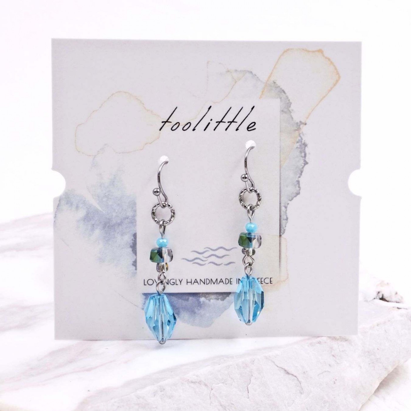 Silver-plated Crystal Earrings | Ice Blue — Earrings from Toolittle — additional view 2