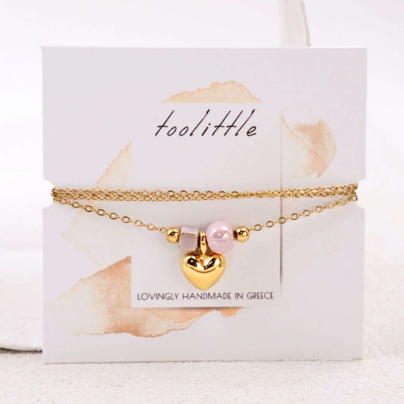 Handmade Gold-plated Necklace: Metal Heart & Ceramic Beads — Necklaces from Toolittle — additional view 2