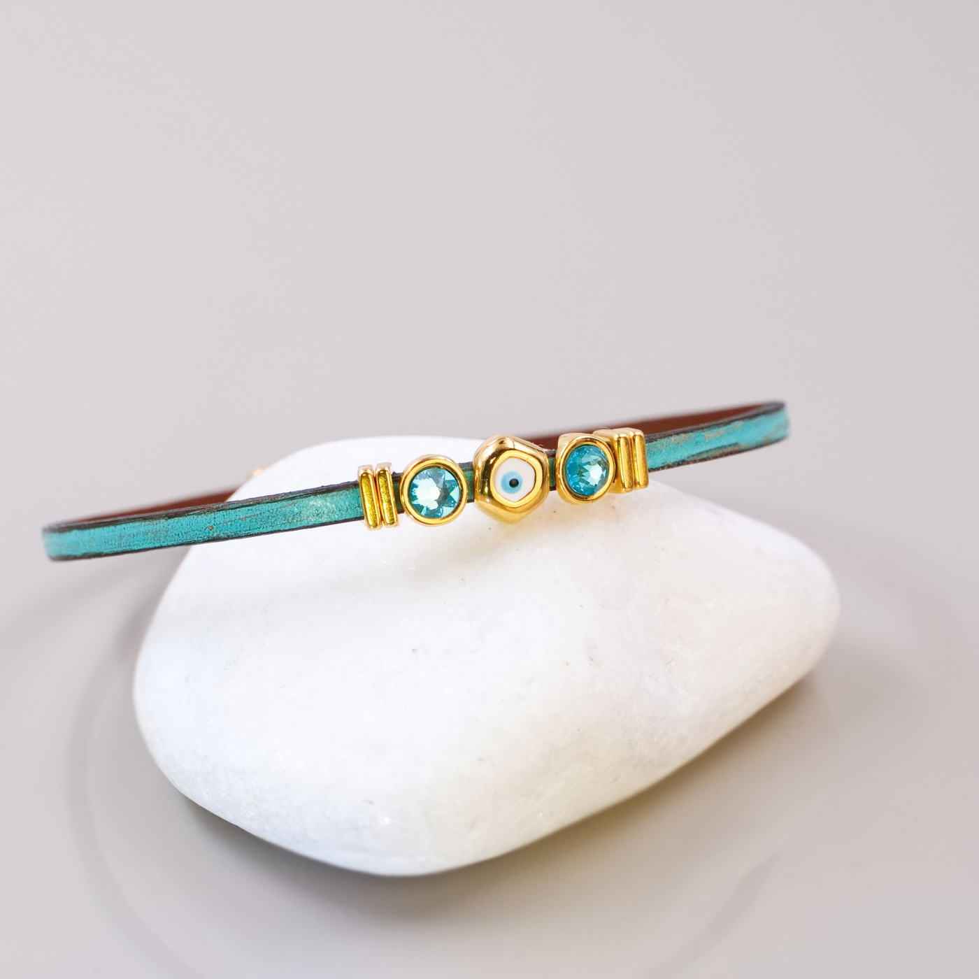 Evil Eye & Crystals Leather Bracelet — Bracelets from Toolittle — additional view 2