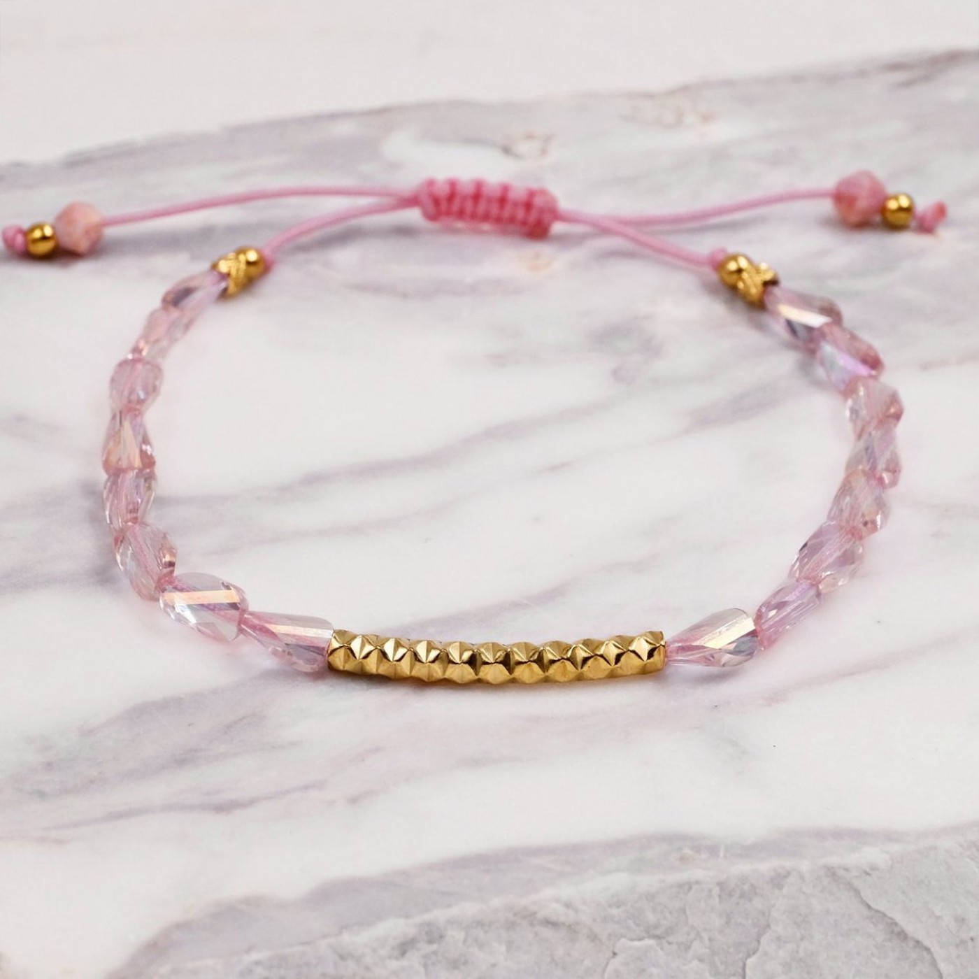 Macramé Bracelet with Crystals & Semiprecious Stones | Pink — Bracelets from Toolittle — additional view 4