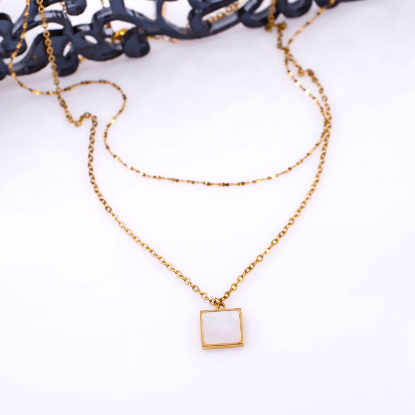 Mother of Pearl Elegance: Steel Layered Necklace — Necklaces from Toolittle — additional view 4