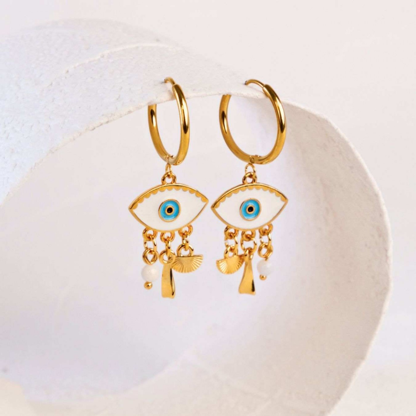 Gold-plated Hoop Earrings | Enamelled Evil Eye — Earrings from Toolittle — additional view 2