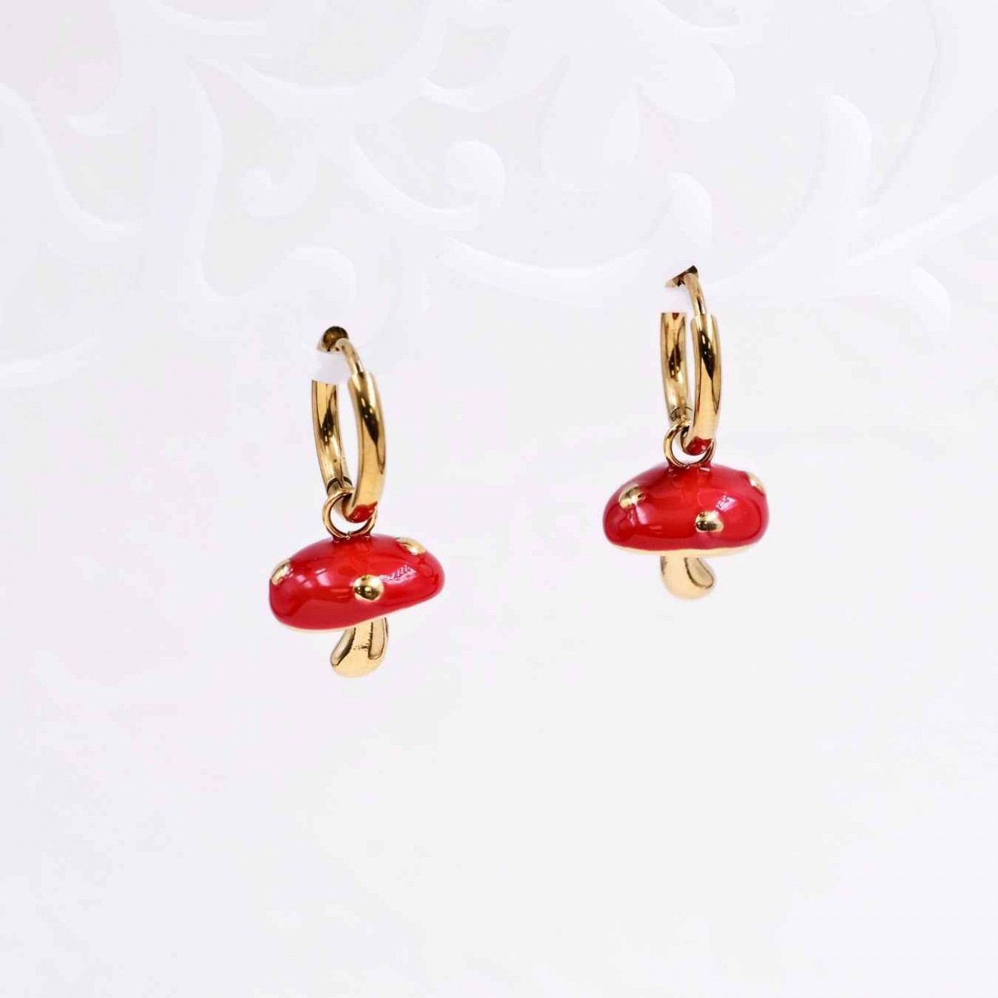 Stainless Hoop Earrings | Enamelled Mushroom — Earrings from Toolittle — additional view 2