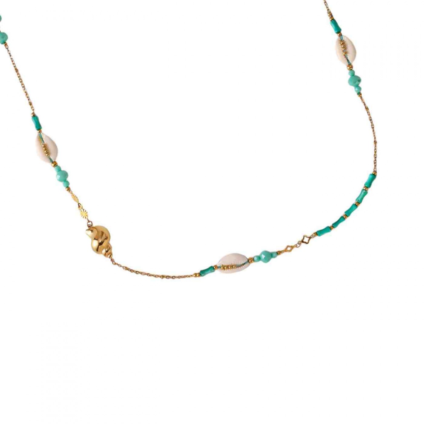 Long Necklace Sea Shells & Semiprecious Stones - Stainless Steel — Necklaces from Toolittle — additional view 3