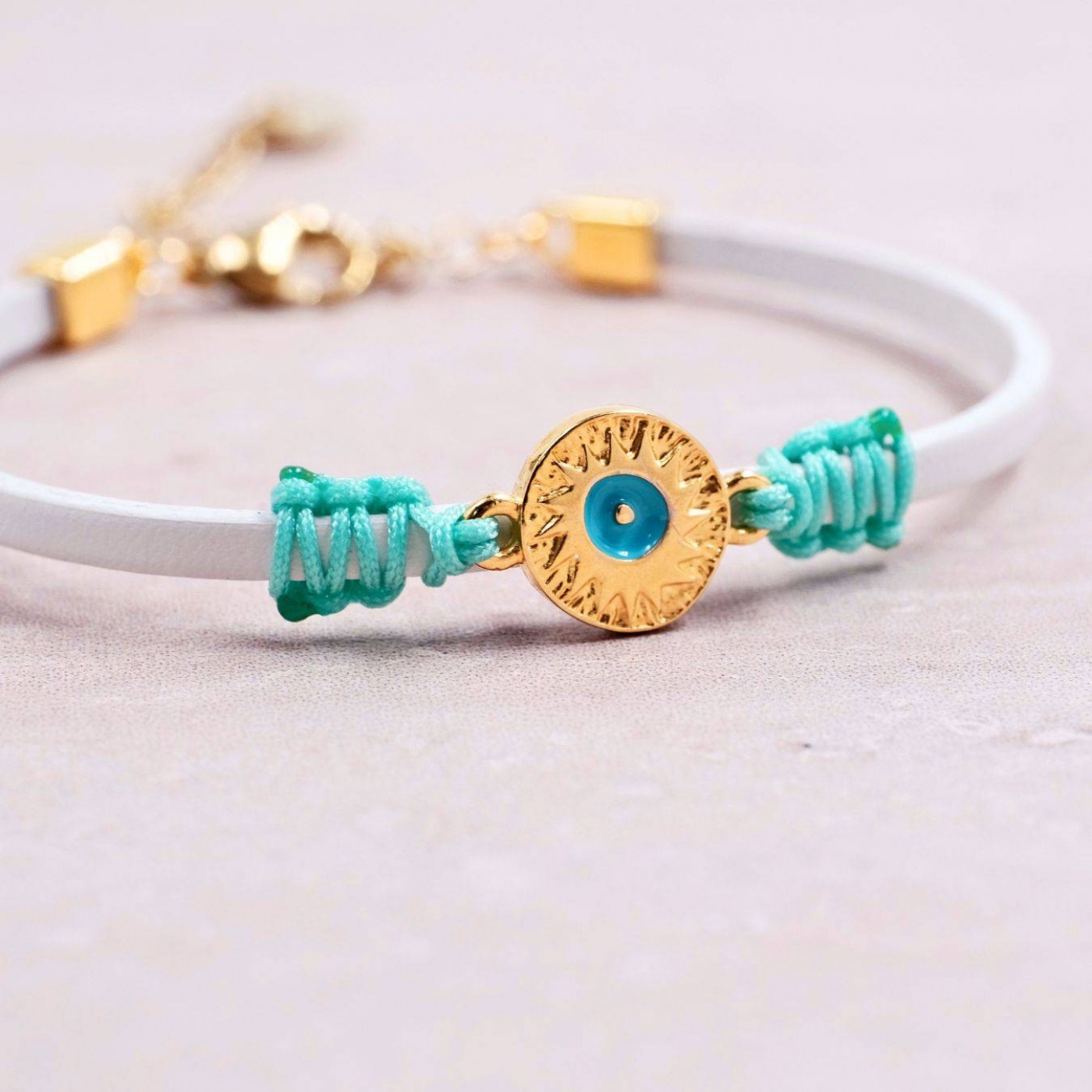 Leather Bracelet | Evil Eye Sun - White — Bracelets from Toolittle — additional view 2