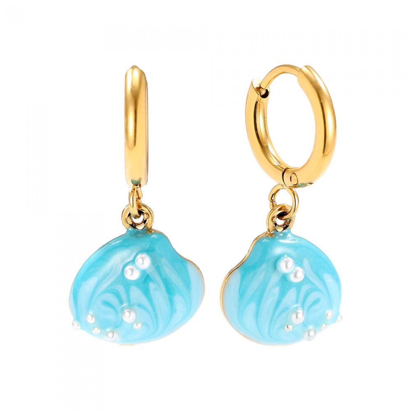 Stainless Steel | Hoop Earrings with Enamelled Sea Shell — Earrings from Toolittle — additional view 3