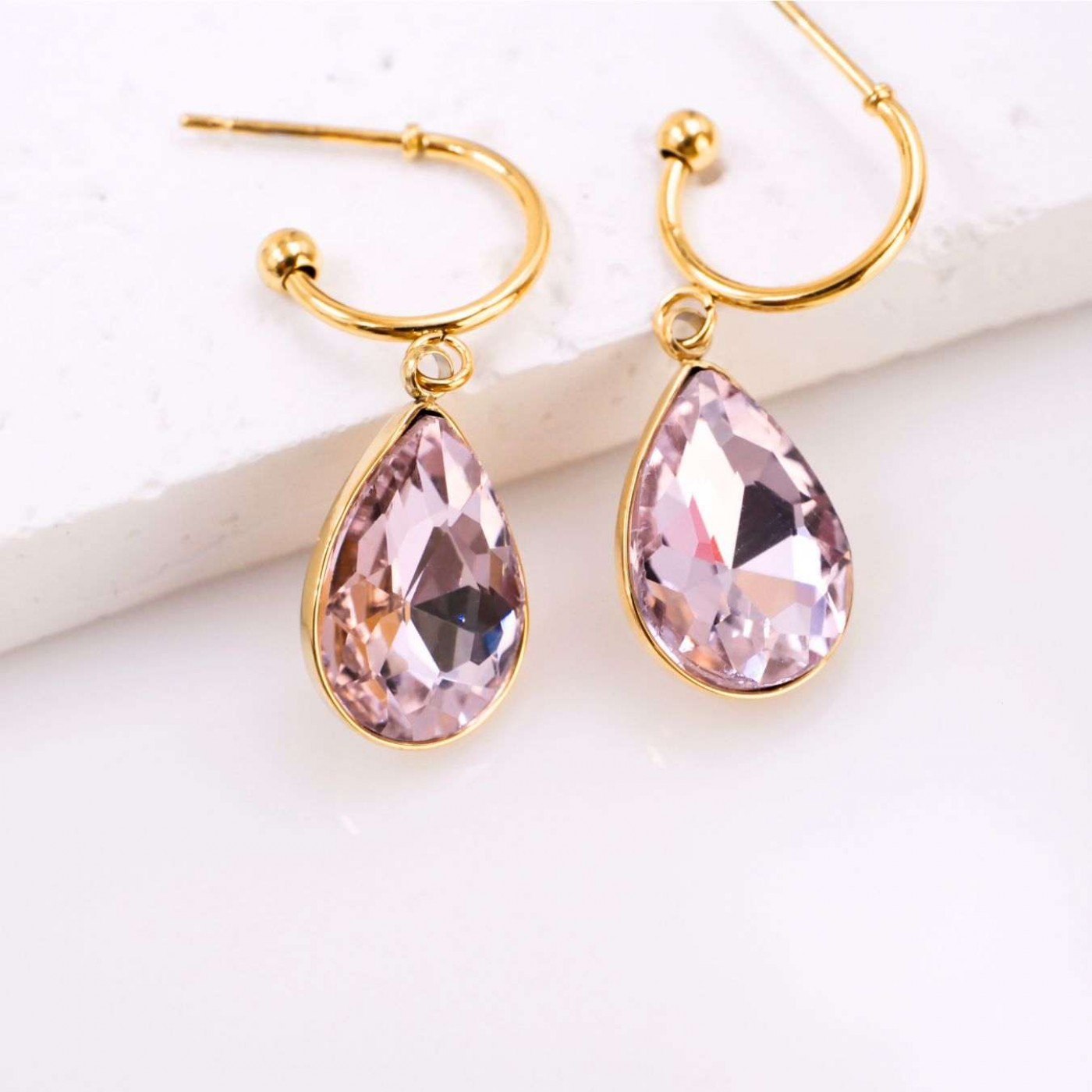 Teardrop Earrings - Gold Plated Steel & Crystals — Earrings from Toolittle — additional view 3