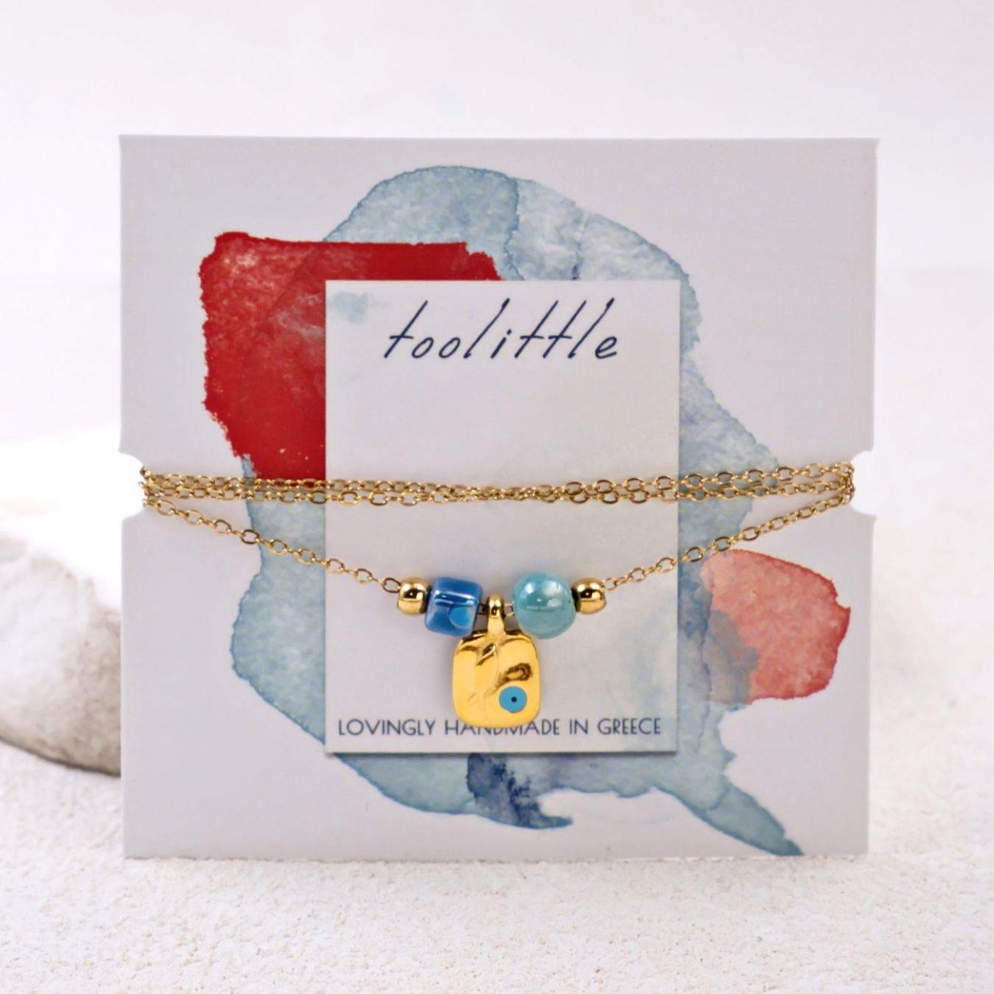 Handmade Gold-plated Necklace: Enamelled Evil Eye — Necklaces from Toolittle — additional view 2