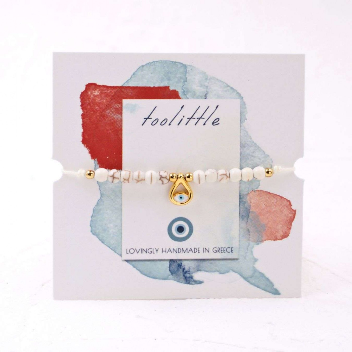 Macramé Bracelet with Gold-Plated Evil Eye & Stones | Ecru — Bracelets from Toolittle — additional view 2