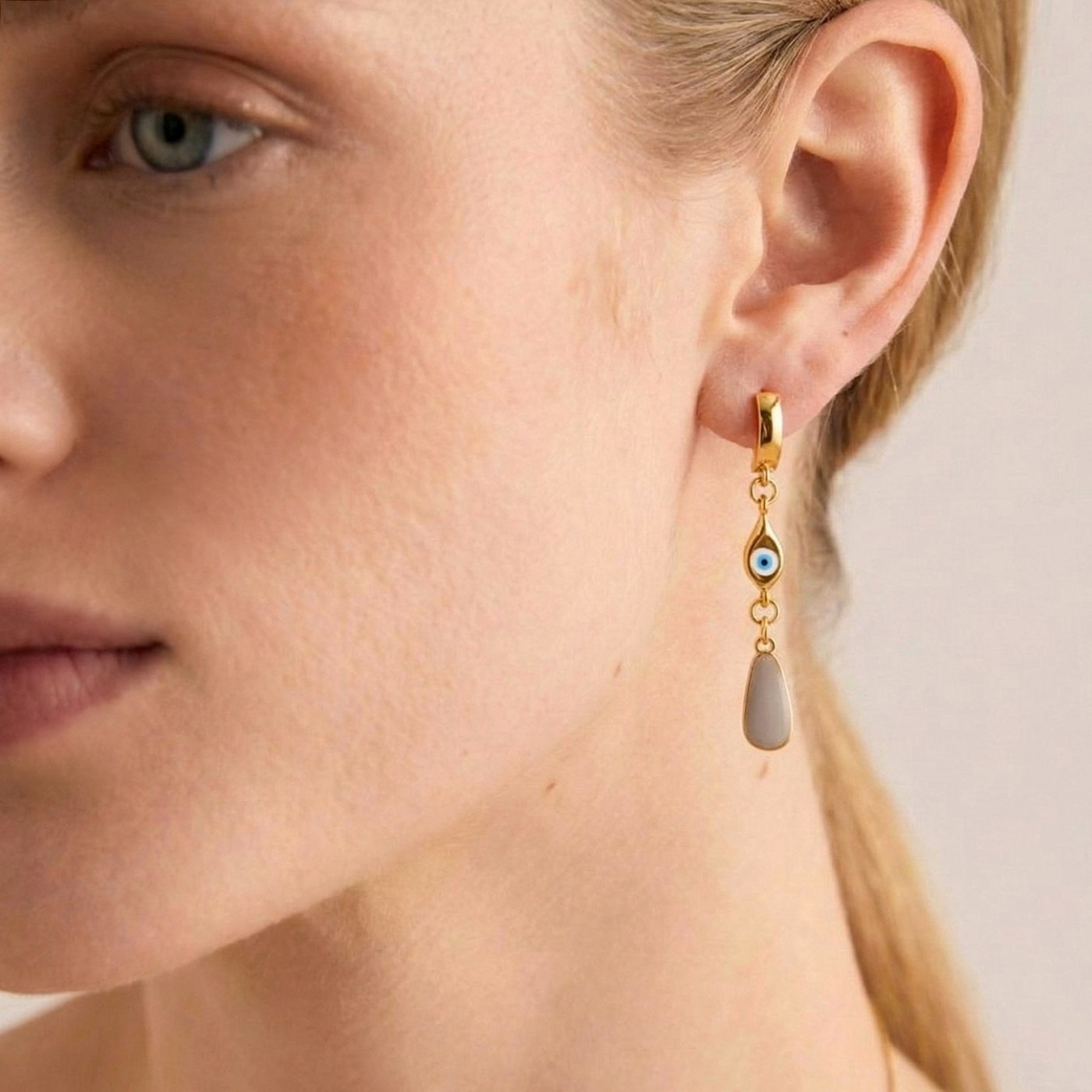 Gold-plated Earrings: Drop & Evil Eye with Enamel — Earrings from Toolittle — additional view 4