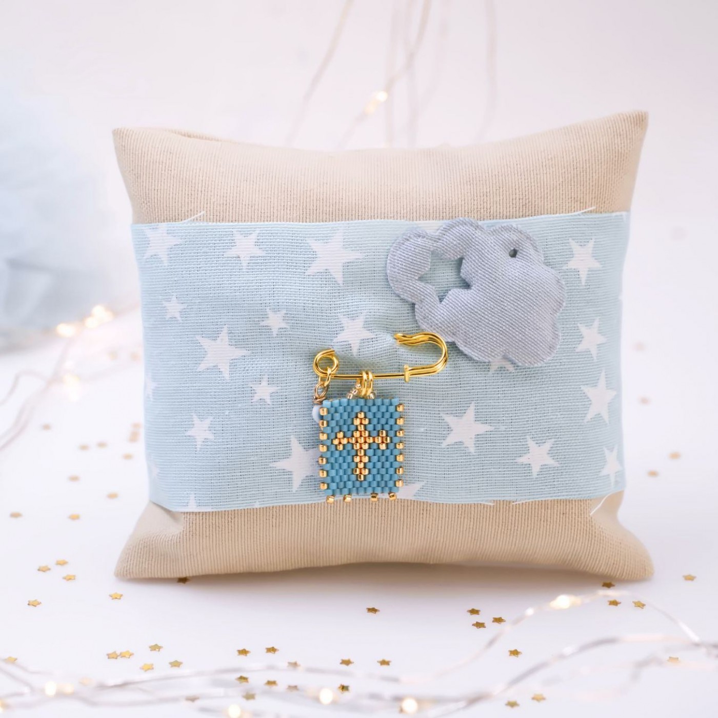 Handmade Newborn Blessing Pillow – Boy: Miyuki Beaded Cross — Pendants & charms from Toolittle — additional view 2
