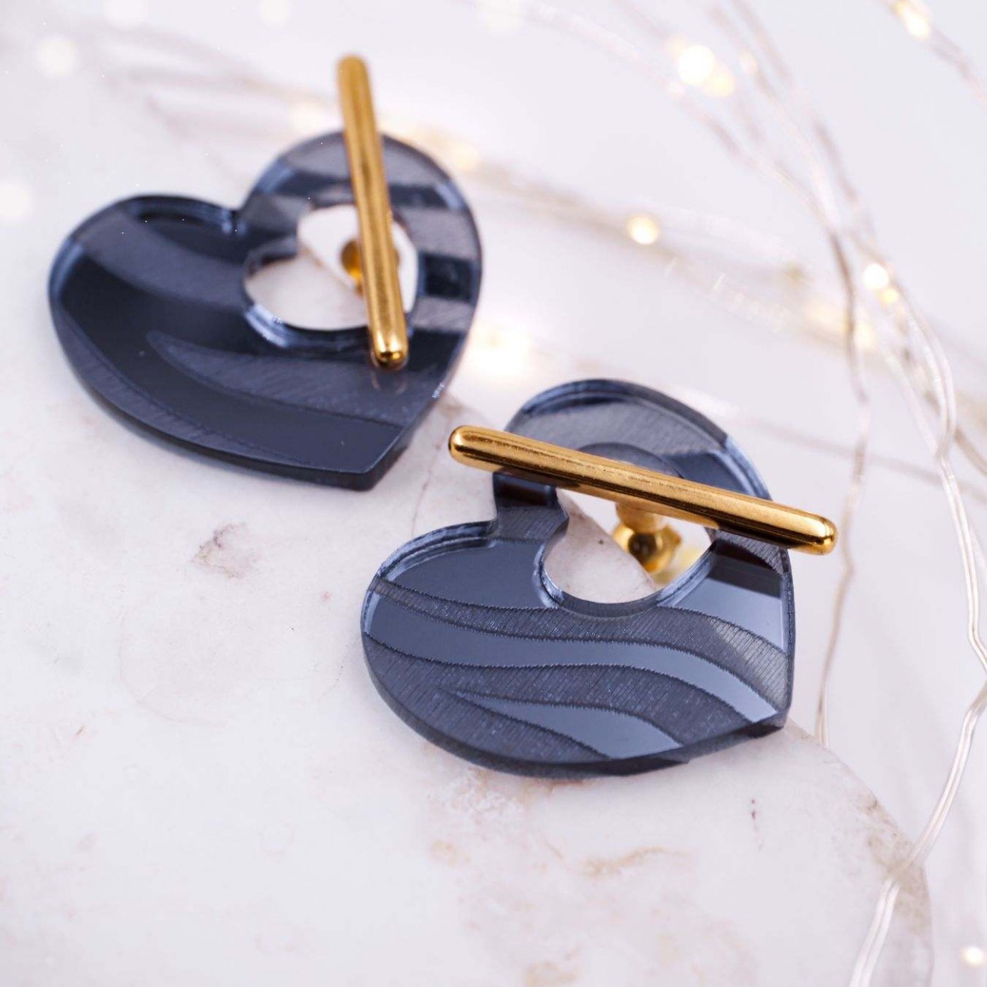Heart Earrings with Golden Bar - Animal Print — Earrings from Toolittle — additional view 6
