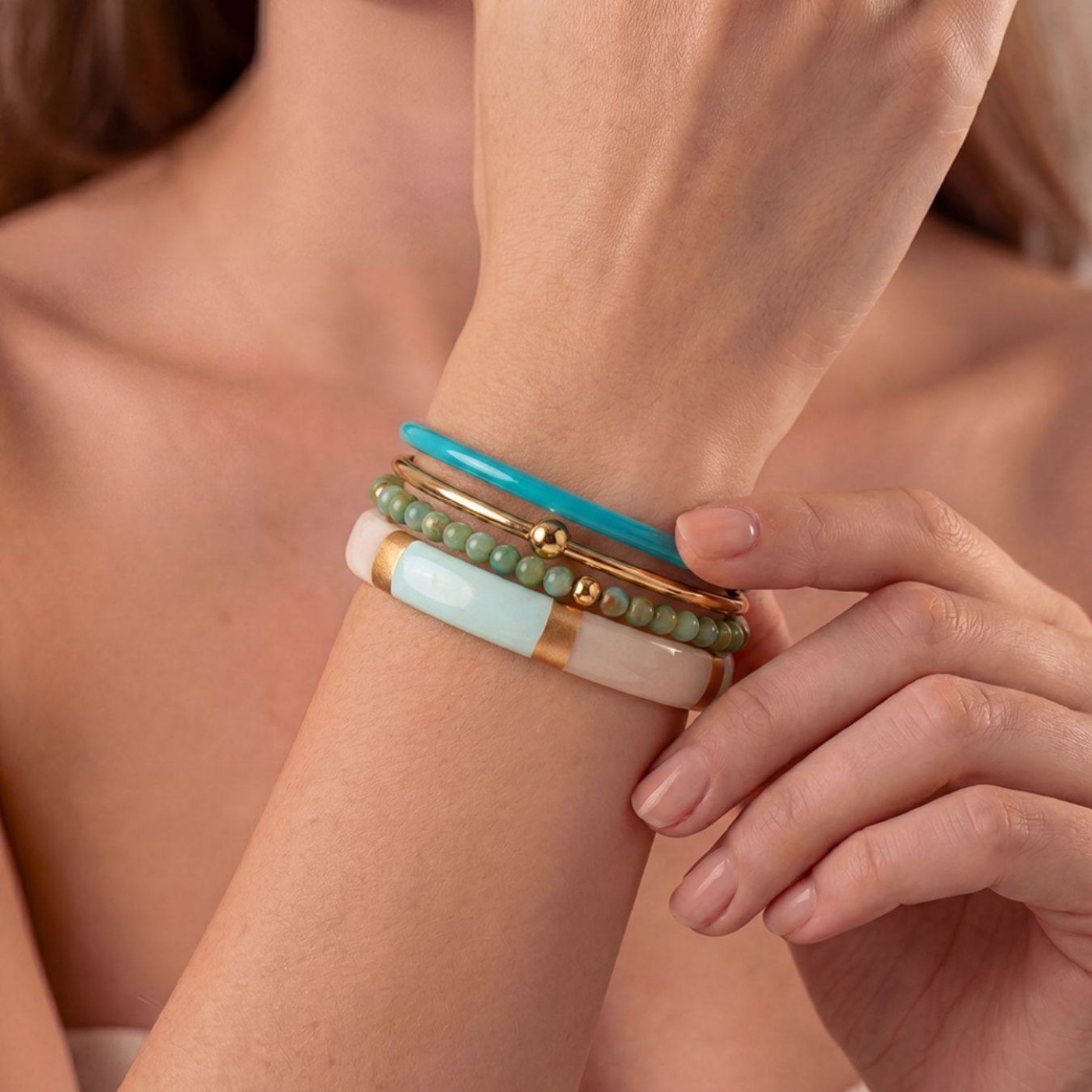 Set of Stainless Steel Bracelets - Turquoise