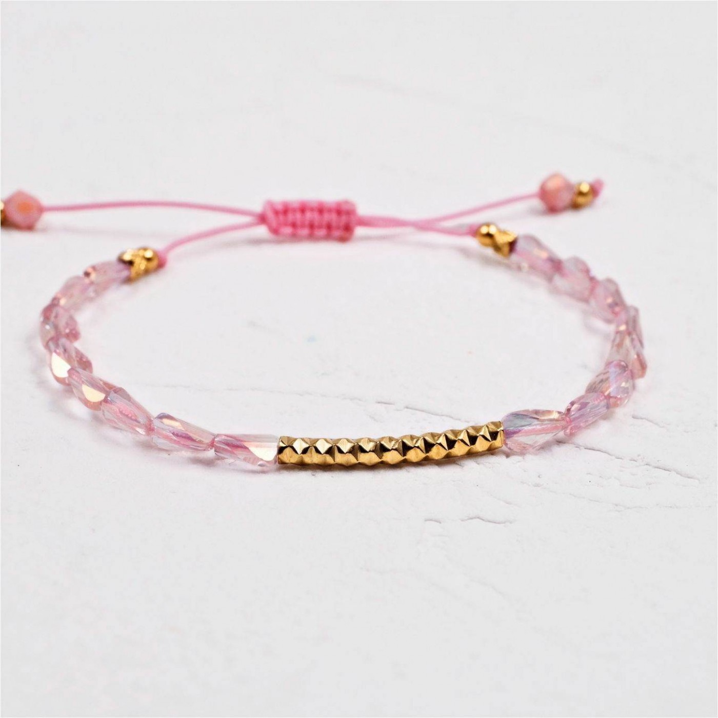 Macramé Bracelet with Crystals & Semiprecious Stones | Pink — Bracelets from Toolittle — additional view 2