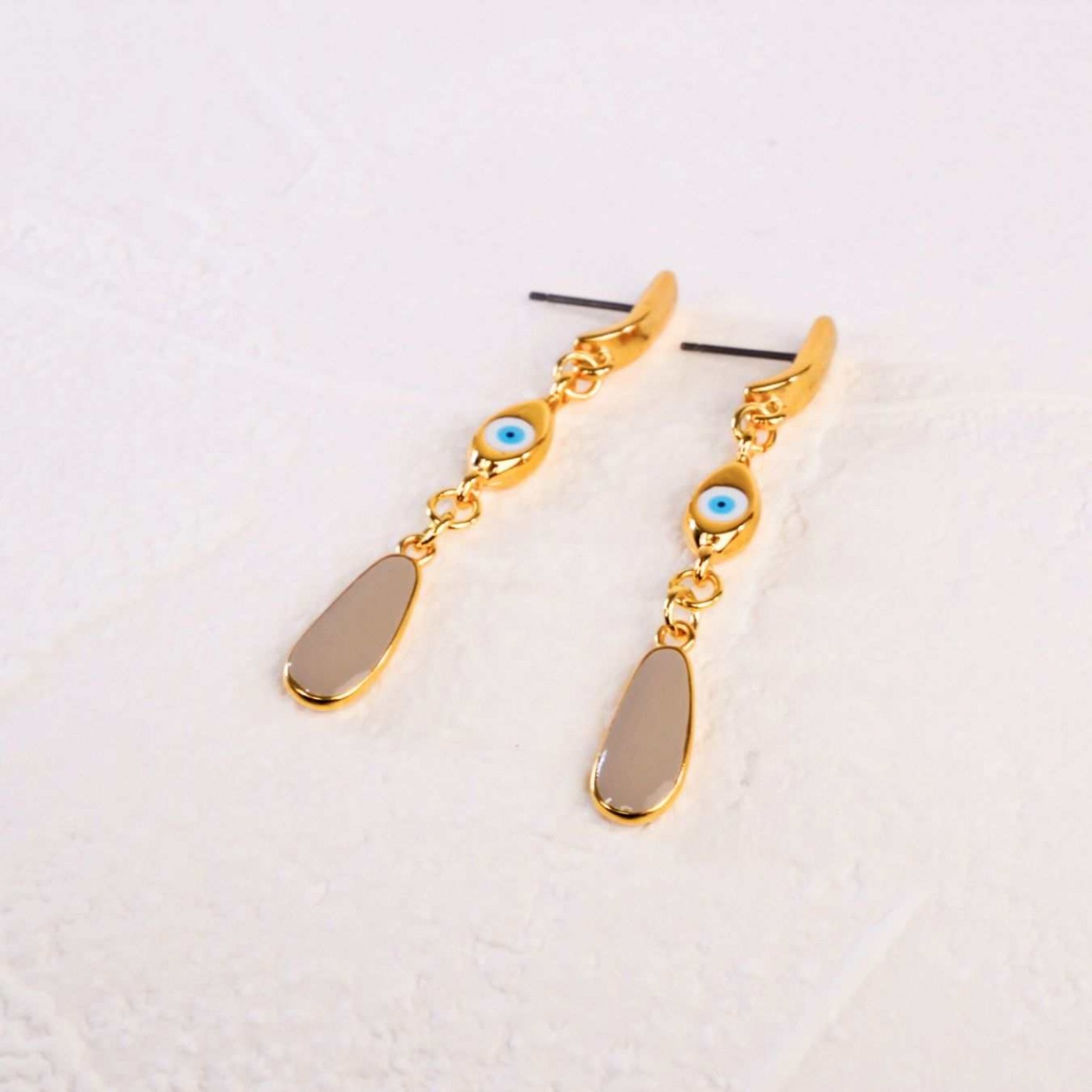 Gold-plated Earrings: Drop & Evil Eye with Enamel — Earrings from Toolittle — additional view 7