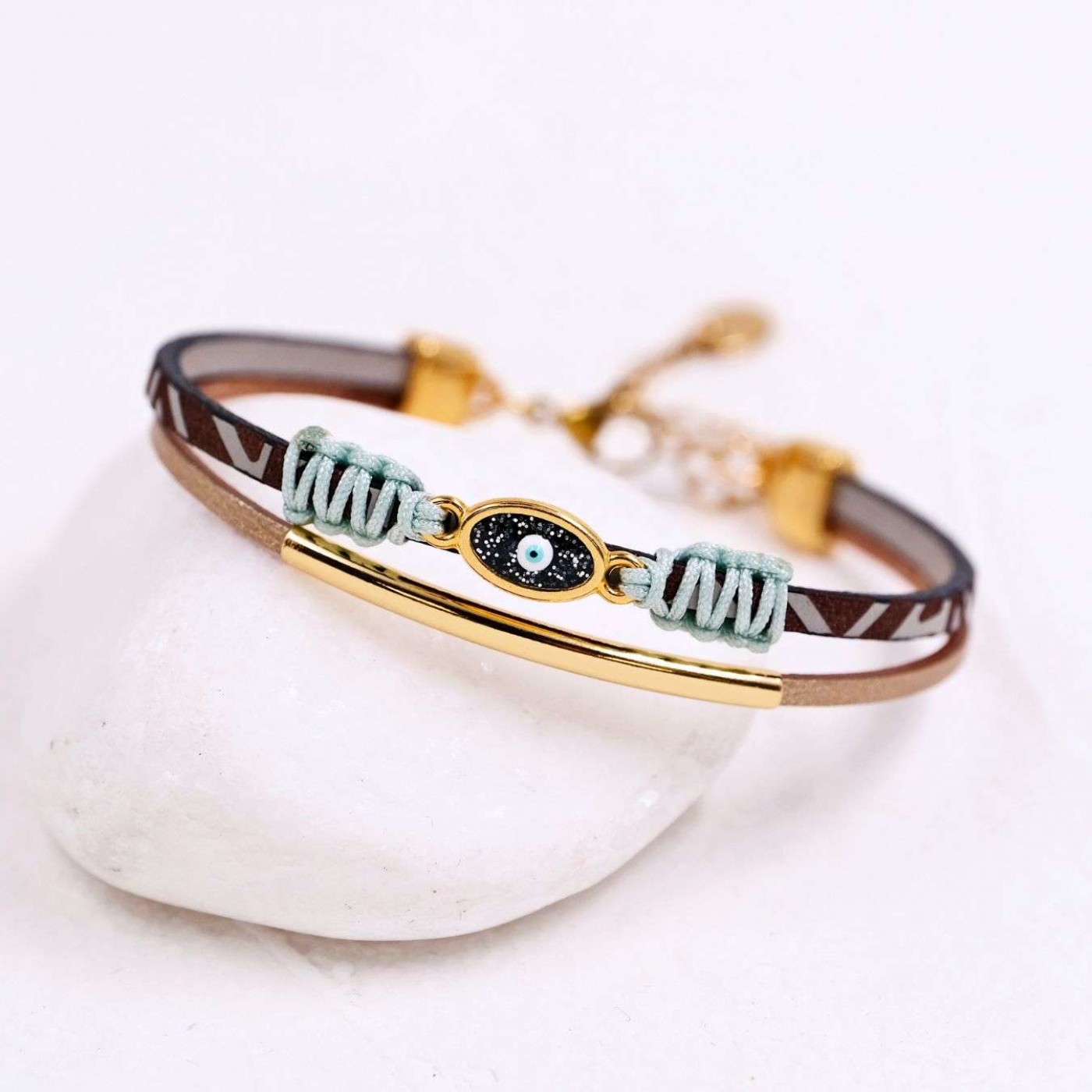 Engraved Leather Bracelet | Enamelled Glitter Evil Eye — Bracelets from Toolittle — additional view 4