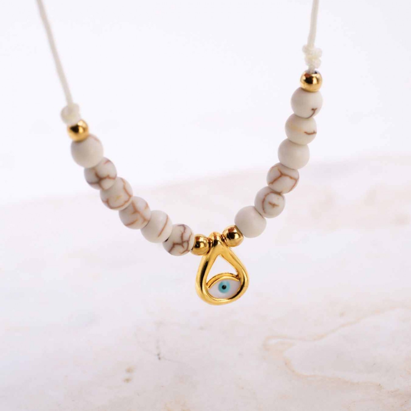 Macramé Bracelet with Gold-Plated Evil Eye & Stones | Ecru — Bracelets from Toolittle — additional view 6