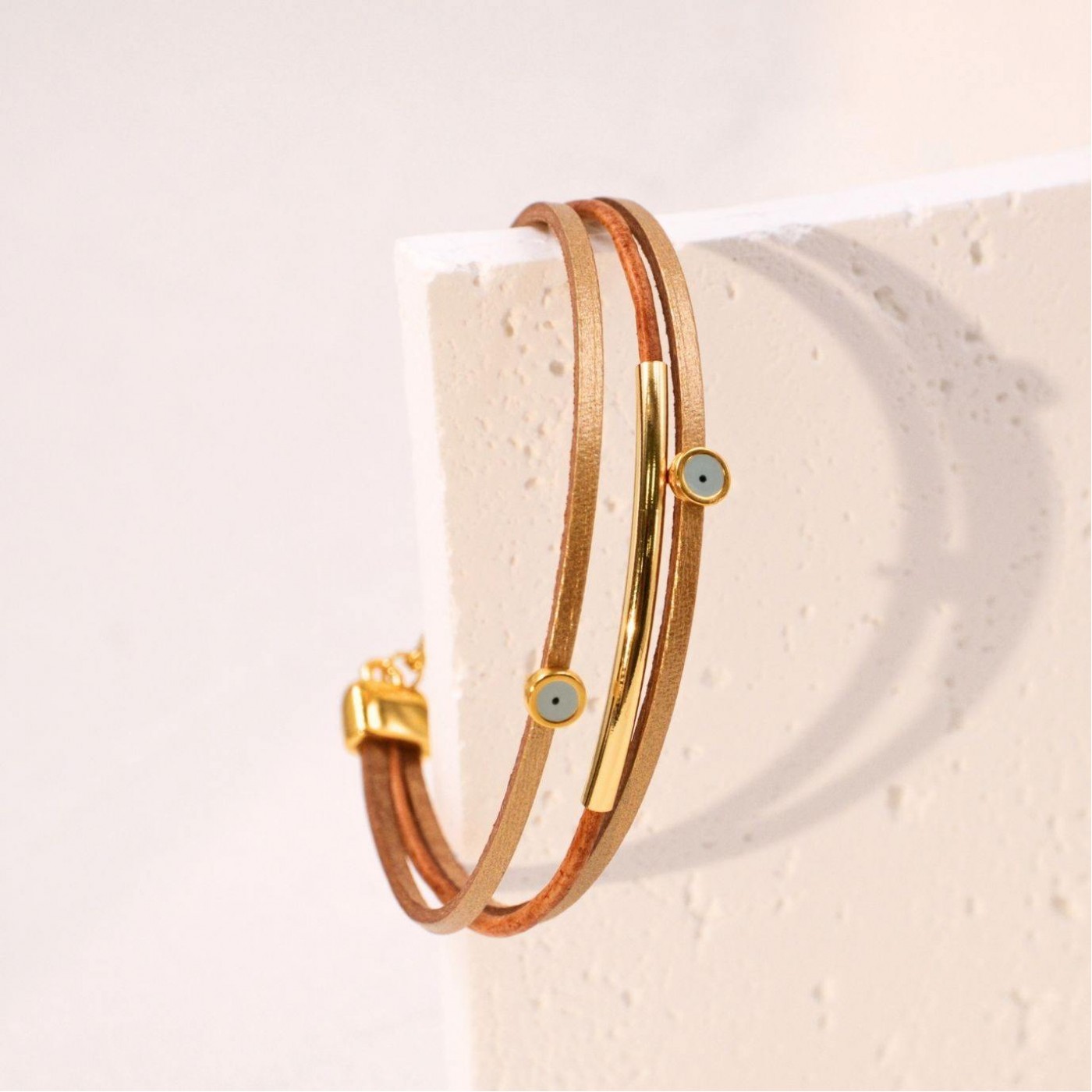 Leather Bracelet with Evil Eyes — Bracelets from Toolittle — additional view 2
