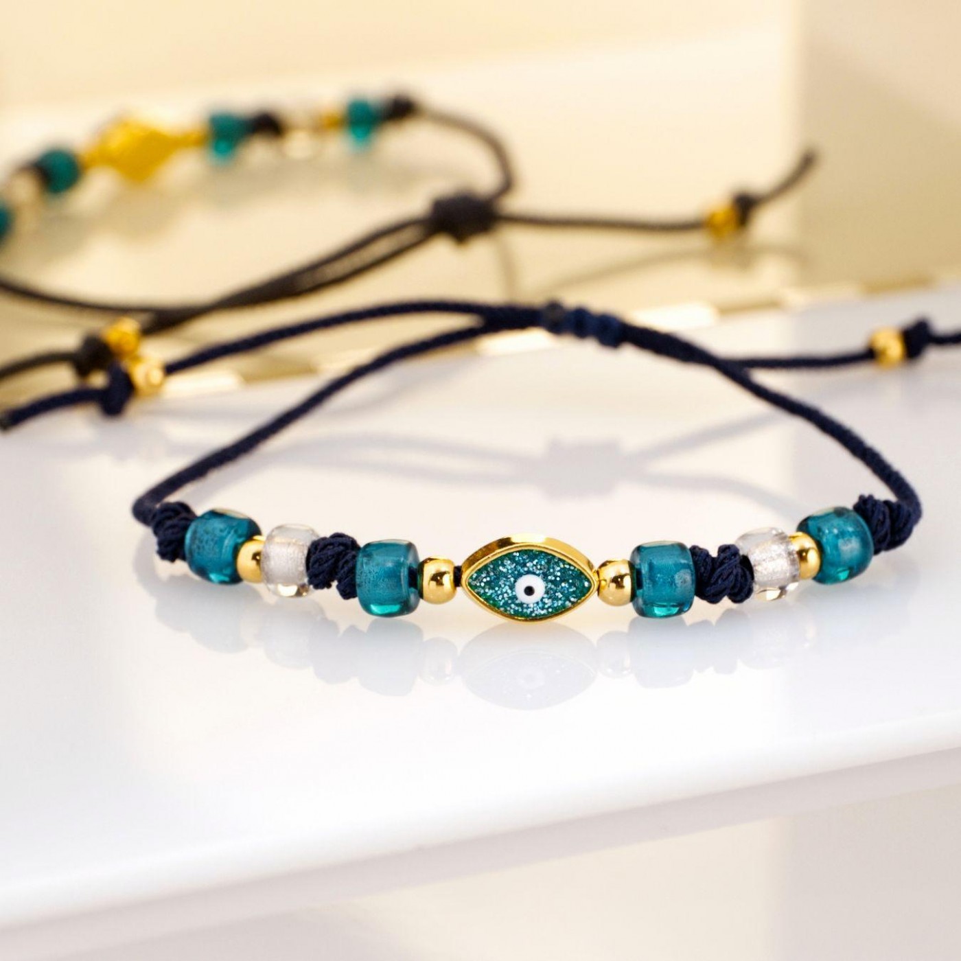 Gold-plated Macrame Bracelet - Evil Eye & Enamel — Bracelets from Toolittle — additional view 2