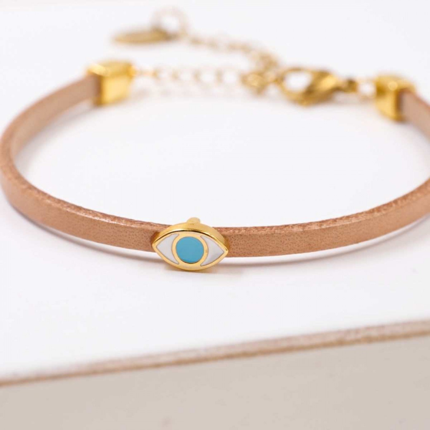 Handmade Leather Bracelet with Evil Eye – 24K Gold Plated — Bracelets from Toolittle — additional view 9