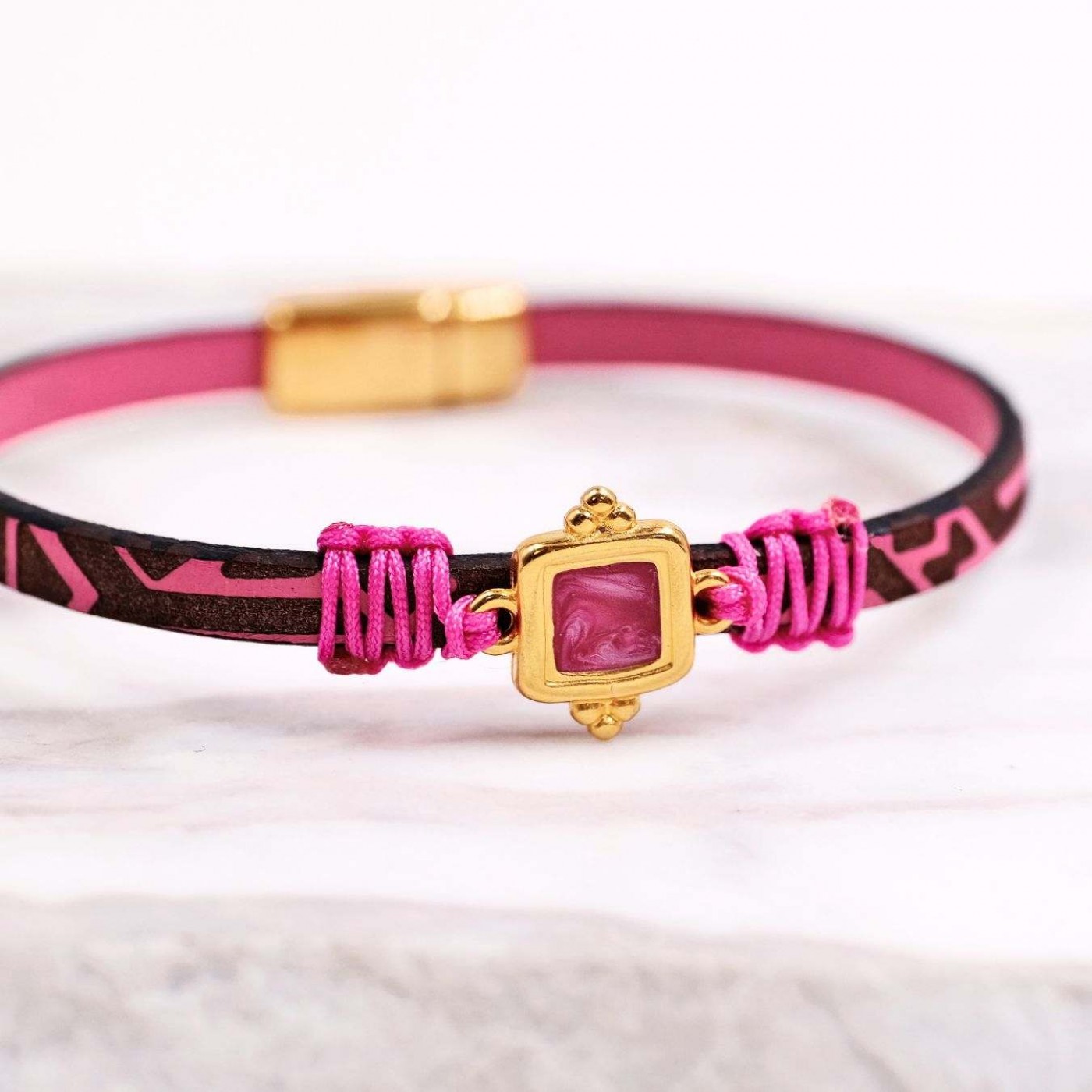 Women's Bracelet | Engraved Leather & Iridescent Enamel — Bracelets from Toolittle — additional view 4
