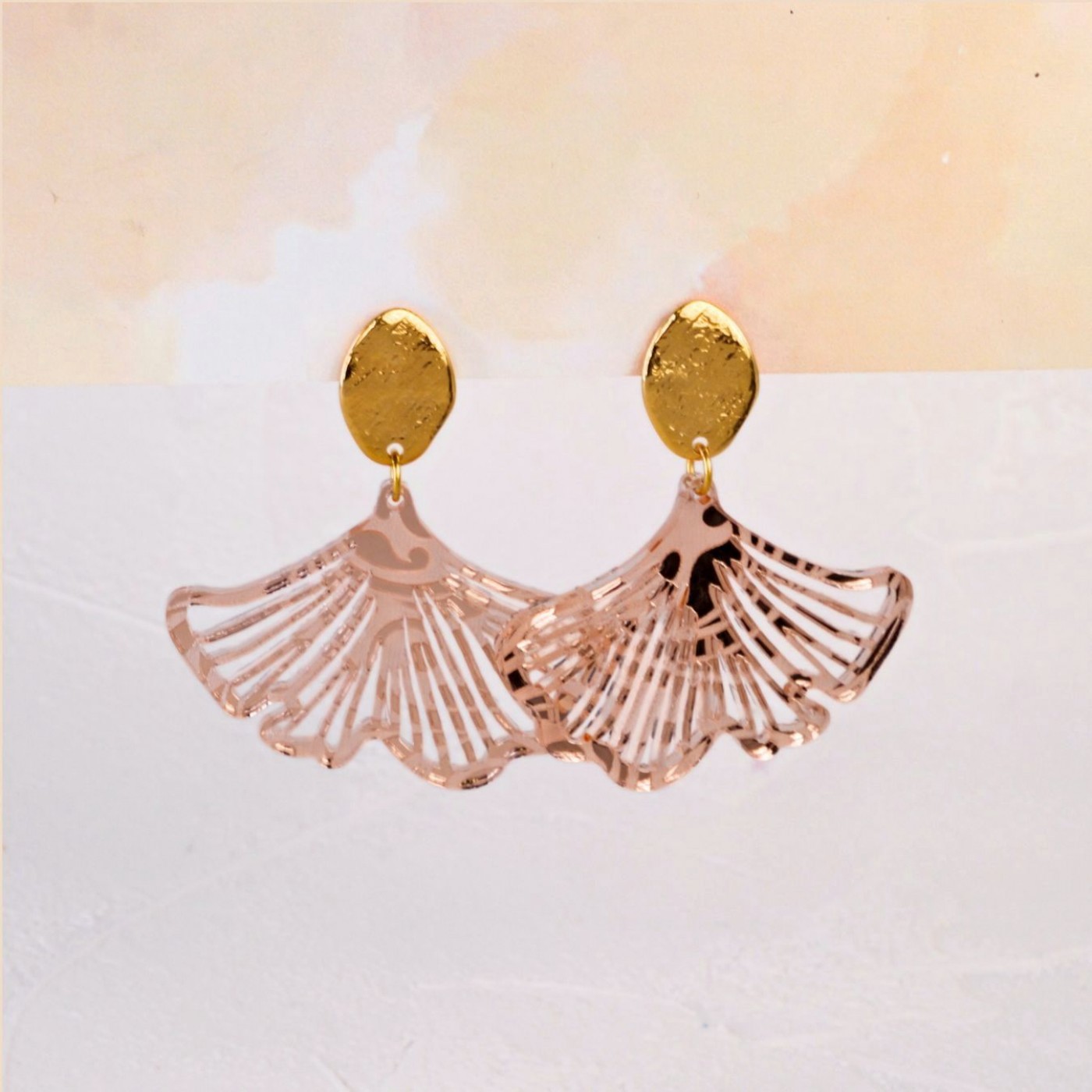 Golden Earrings | Plexiglass Ginkgo Biloba Leaf — Earrings from Toolittle — additional view 6