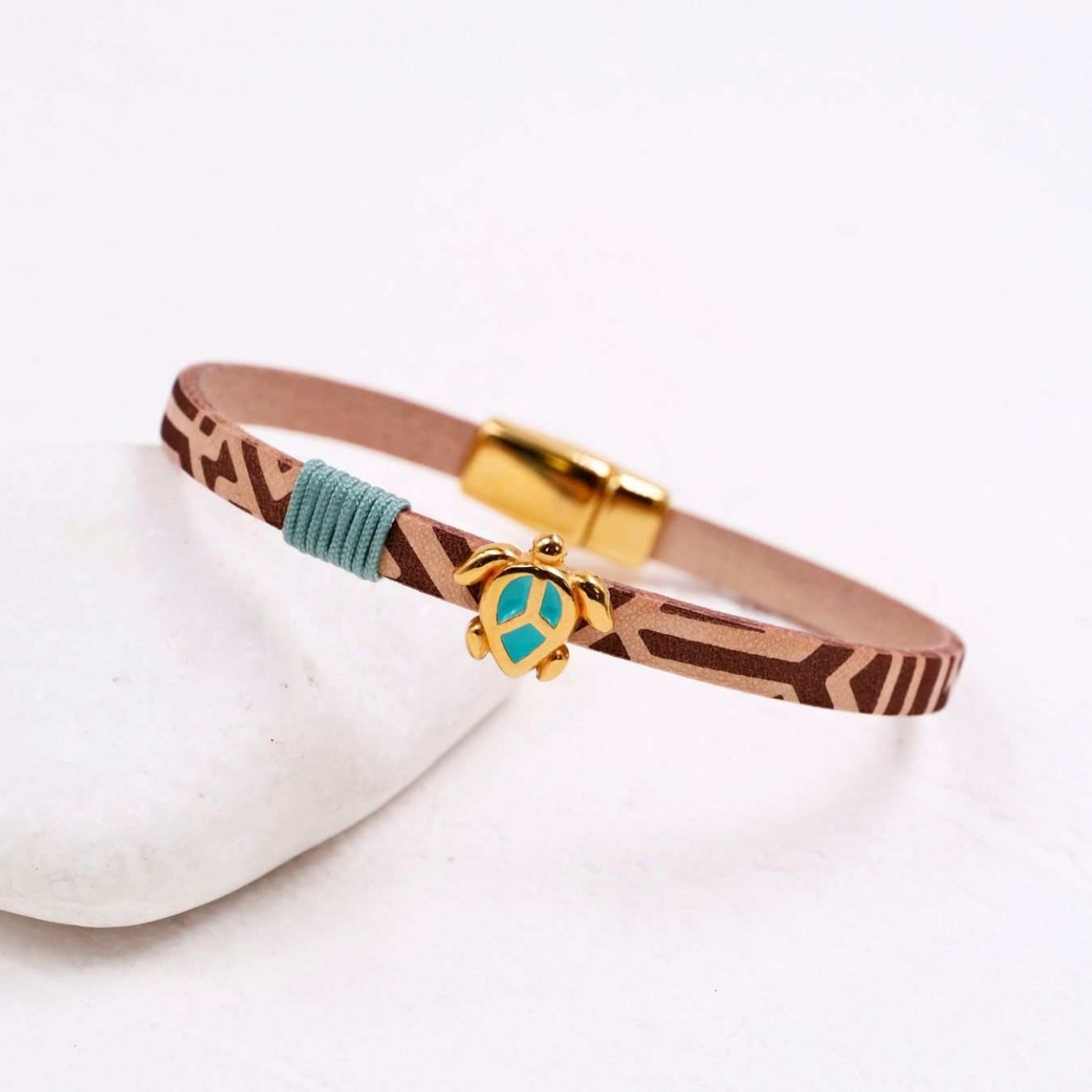 Enamelled Sea-turtle Bracelet | Engraved Leather — Bracelets from Toolittle — additional view 3