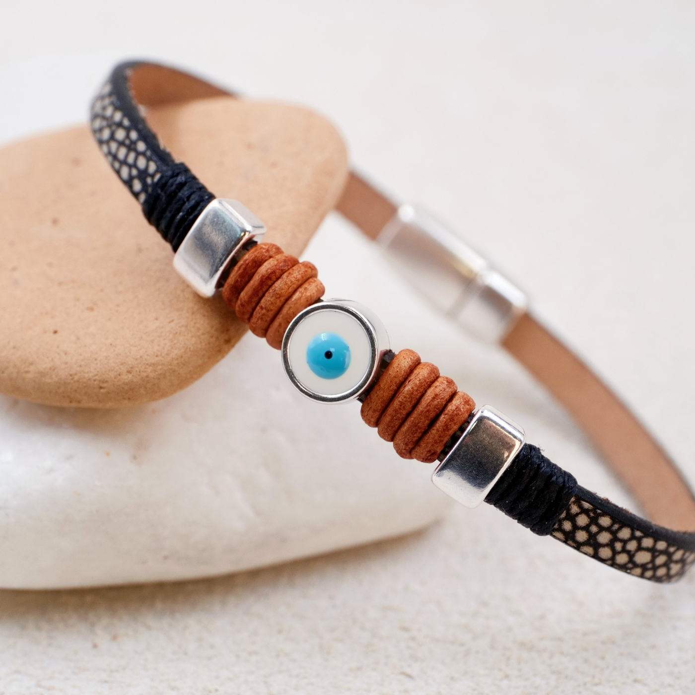 Evil Eye Leather Men's Bracelet — Bracelets from Toolittle — additional view 2