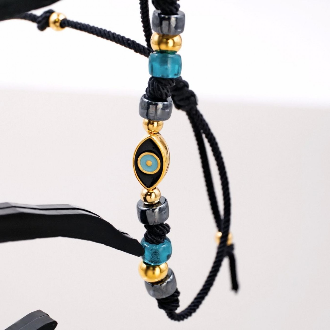 Gold-plated Macrame Bracelet - Evil Eye & Enamel — Bracelets from Toolittle — additional view 2