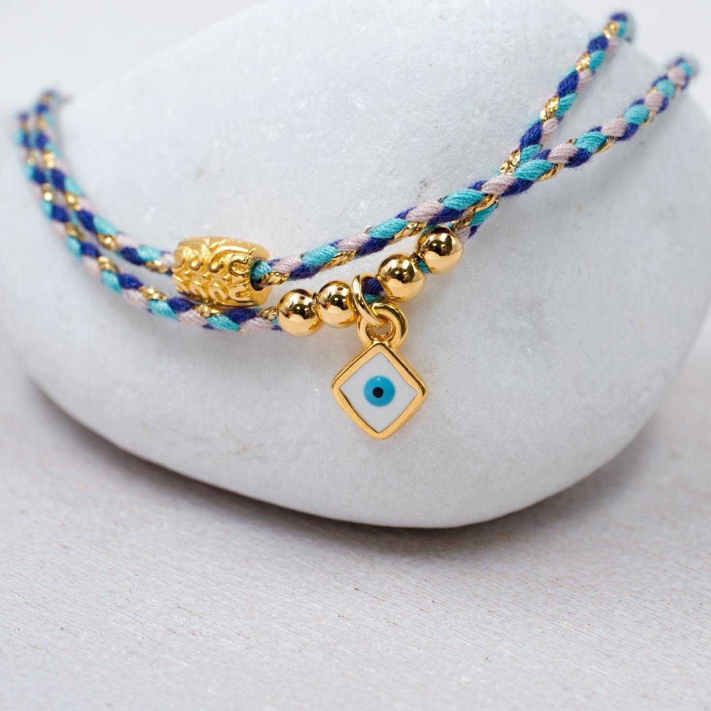 Golden Thread Bracelet with Evil Eye