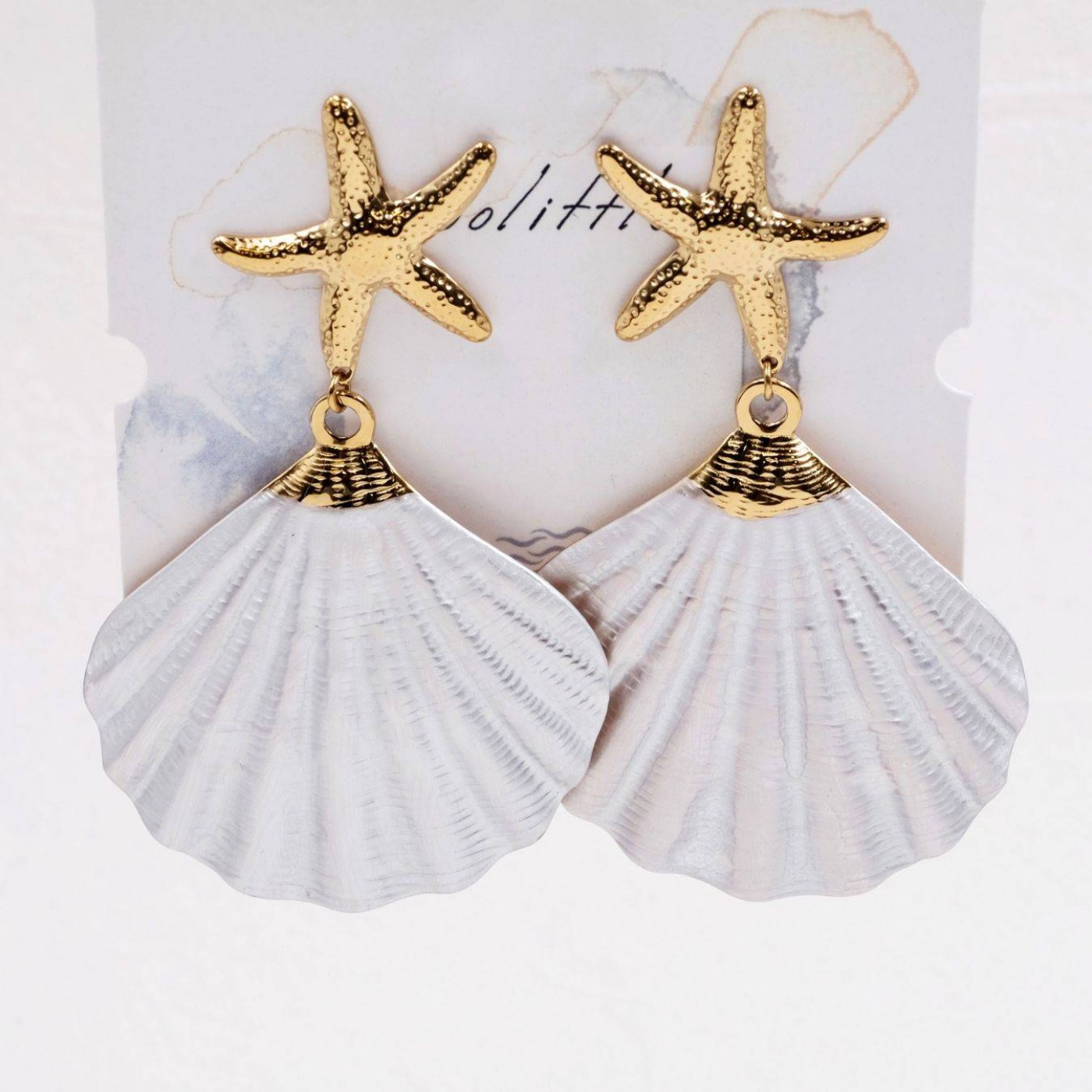 Stainless Steel Earrings – Starfish & Natural Sea Shell — Earrings from Toolittle — additional view 4