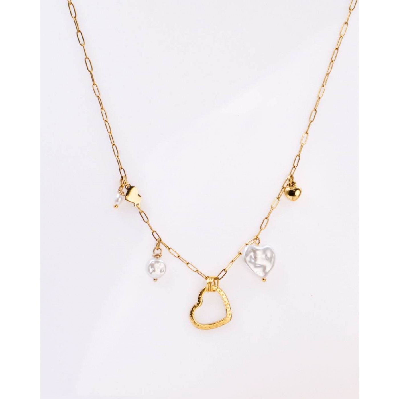 Steel Charms Necklace - Metal Heart & Mother of Pearl — Necklaces from Toolittle — additional view 4