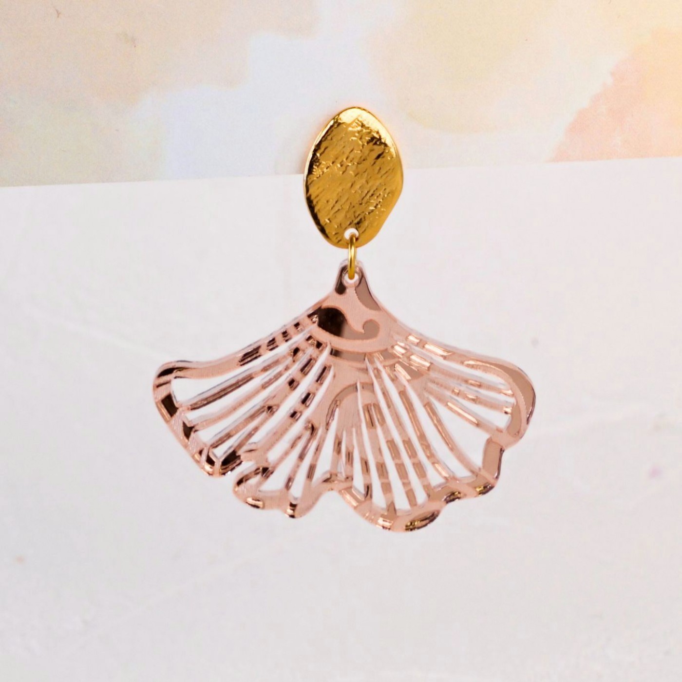 Golden Earrings | Plexiglass Ginkgo Biloba Leaf — Earrings from Toolittle — additional view 7