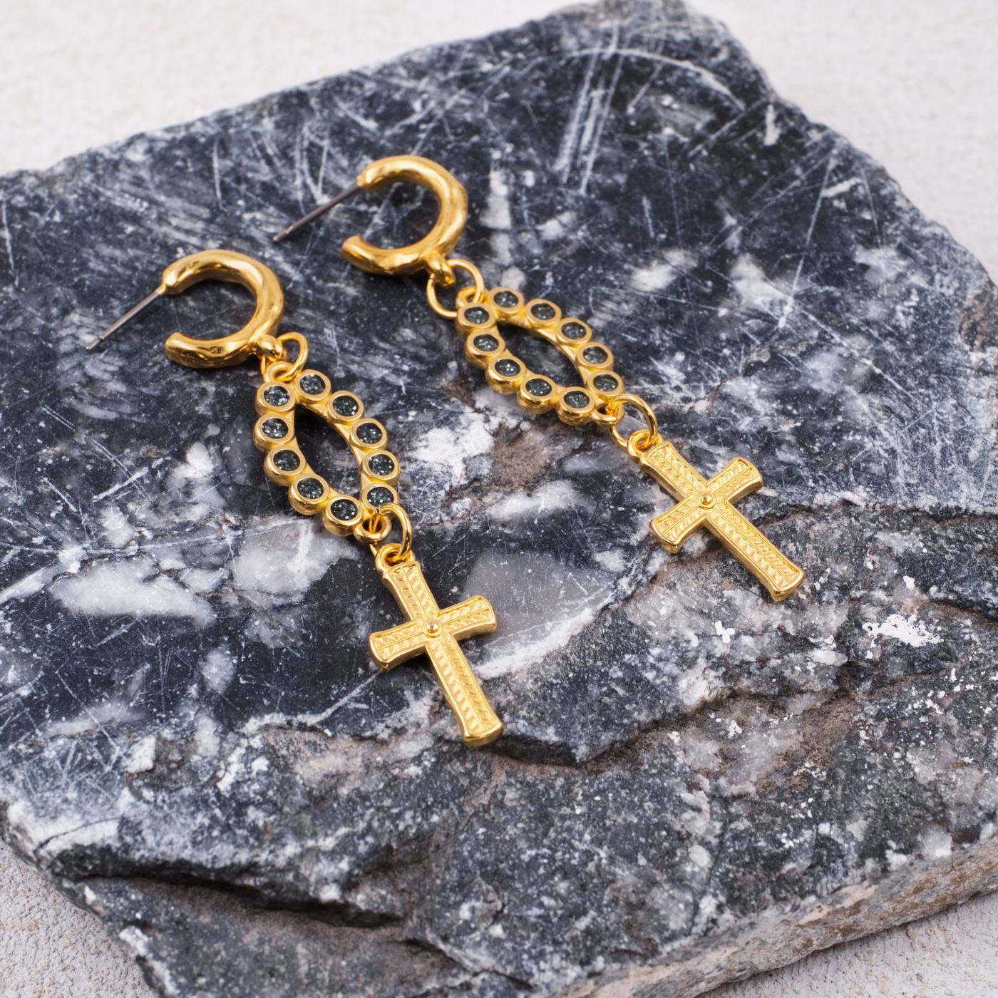 Gold-plated Cross Earrings — Earrings from Toolittle — additional view 2