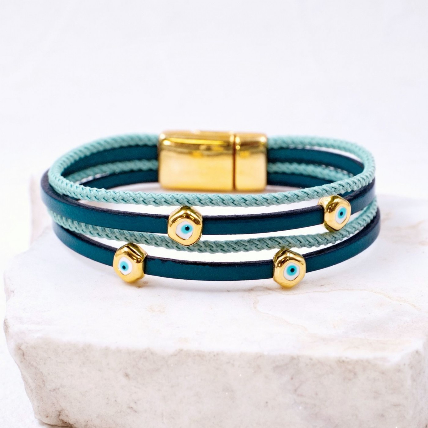Pebble Evil Eyes Leather Bracelet — Bracelets from Toolittle — additional view 2