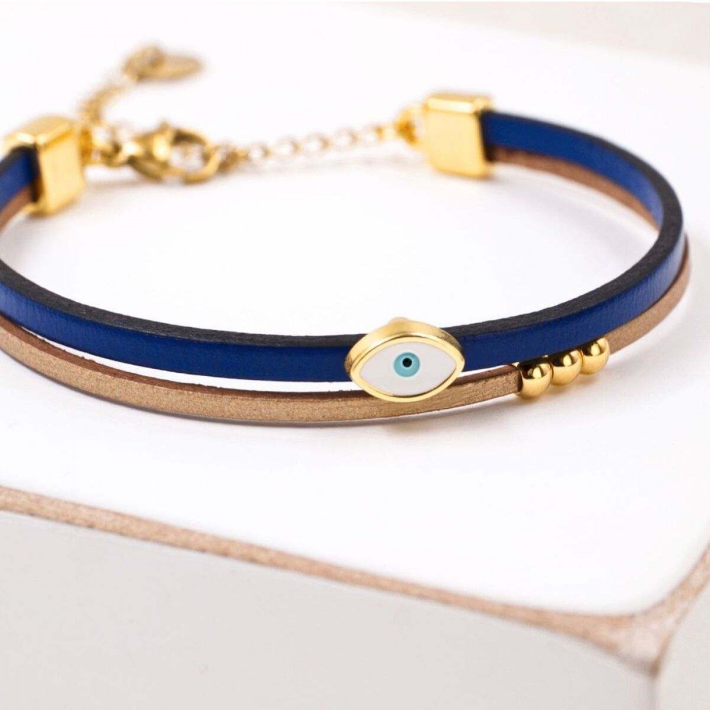 Handcrafted Leather Bracelet with Enamel Evil Eye — Bracelets from Toolittle — additional view 4