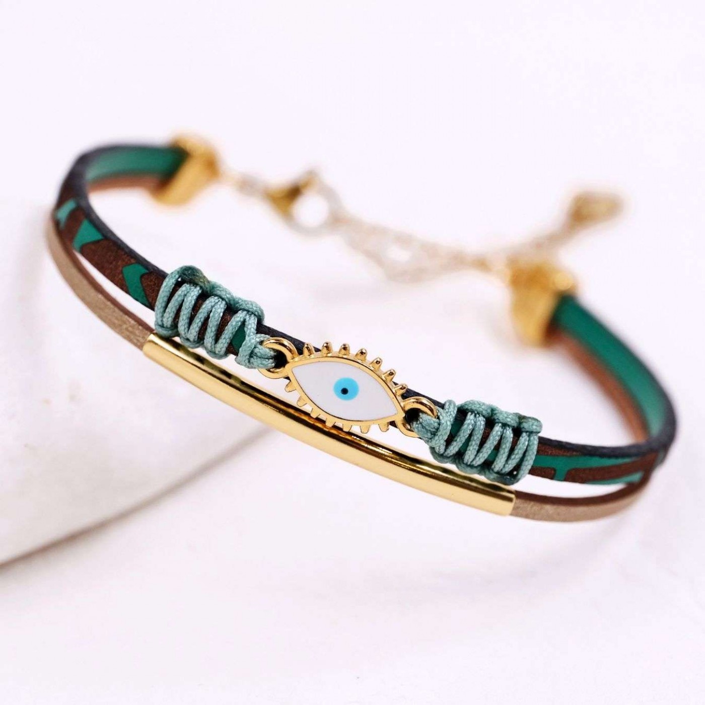 Engraved Leather Bracelet | Enamelled Evil Eye — Bracelets from Toolittle — additional view 4