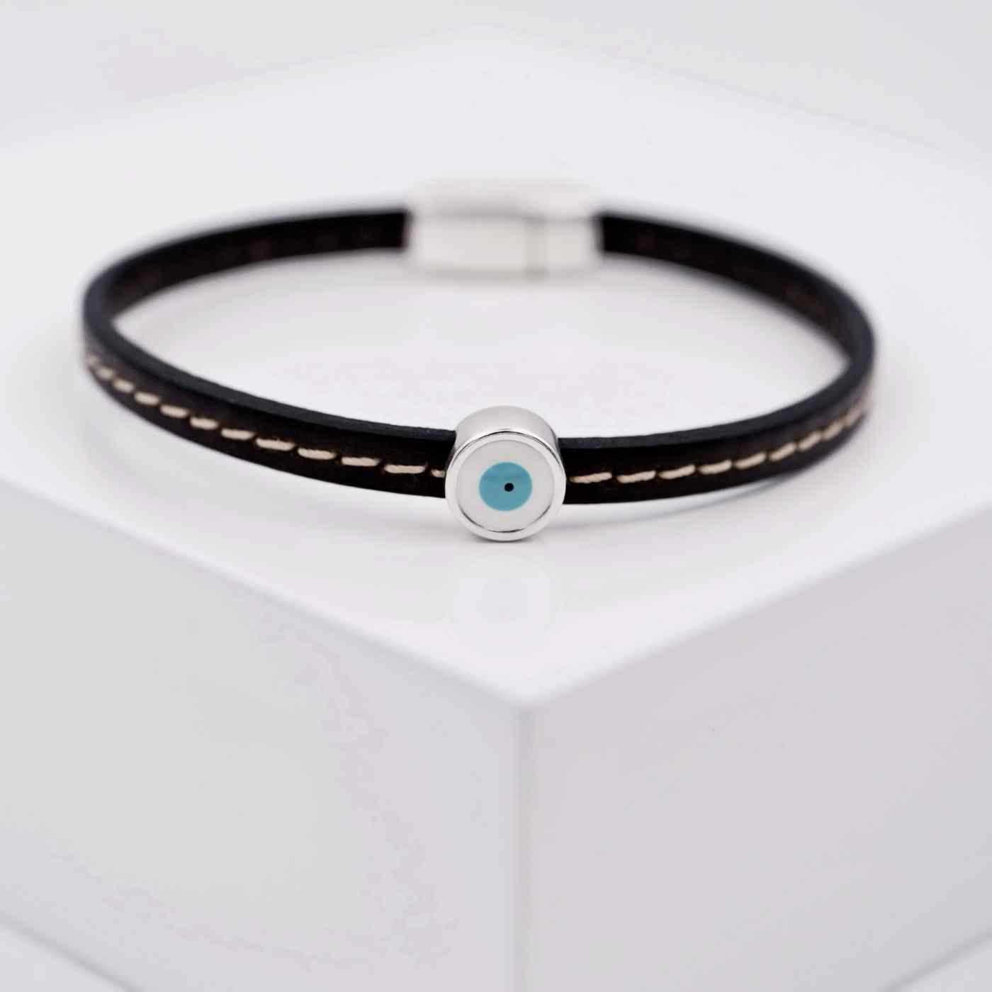 Men's leather bracelet with evil eye — Bracelets from Toolittle — additional view 2