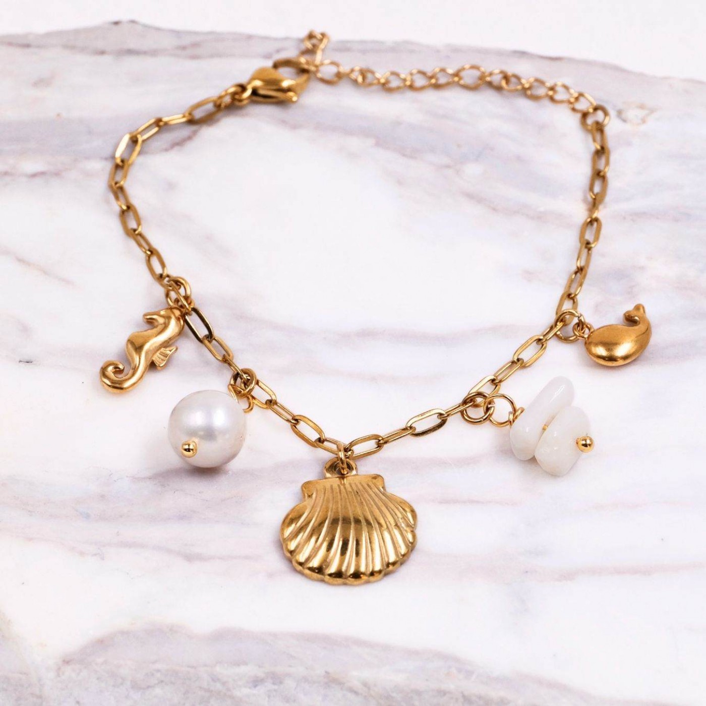 Stainless Steel Jewelry: Sea Clam & Fresh Water Pearl Bracelet — Bracelets from Toolittle — additional view 5