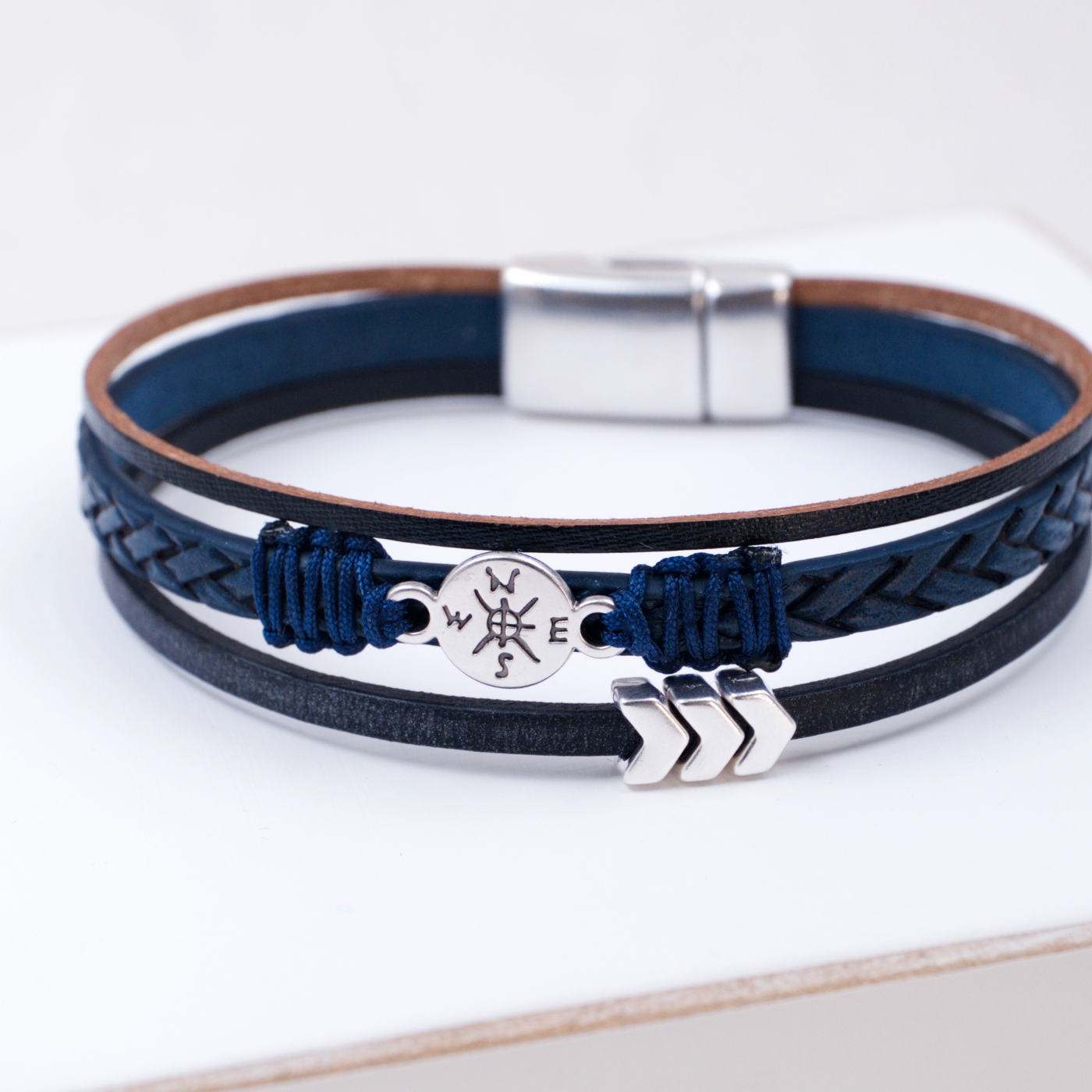 Compass Blue Leather Men's Bracelet — Bracelets from Toolittle — additional view 4