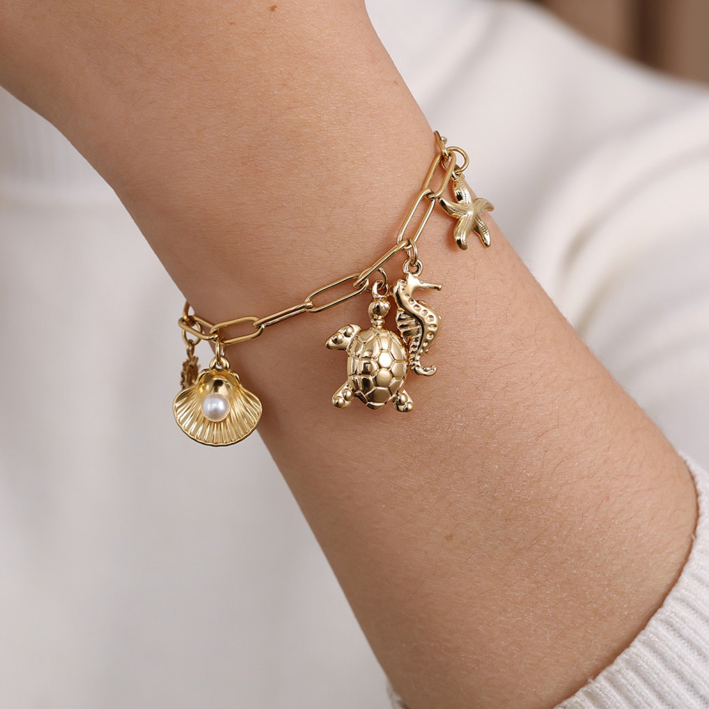 Sea Life Jewelry: Stainless Steel Bracelet with Charms — Bracelets from Toolittle — additional view 2