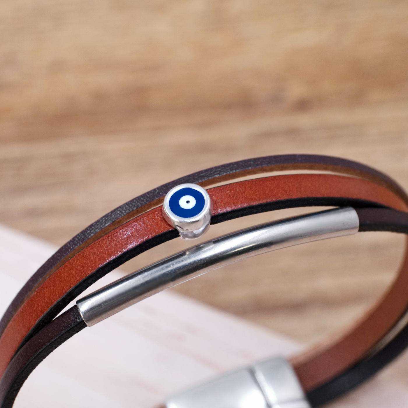 Leather Men's Bracelet with Evil Eye — Bracelets from Toolittle — additional view 2