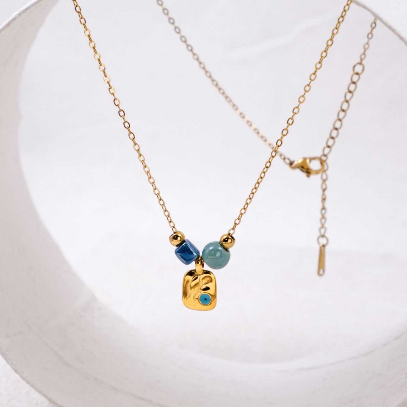 Handmade Gold-plated Necklace: Enamelled Evil Eye — Necklaces from Toolittle — additional view 4