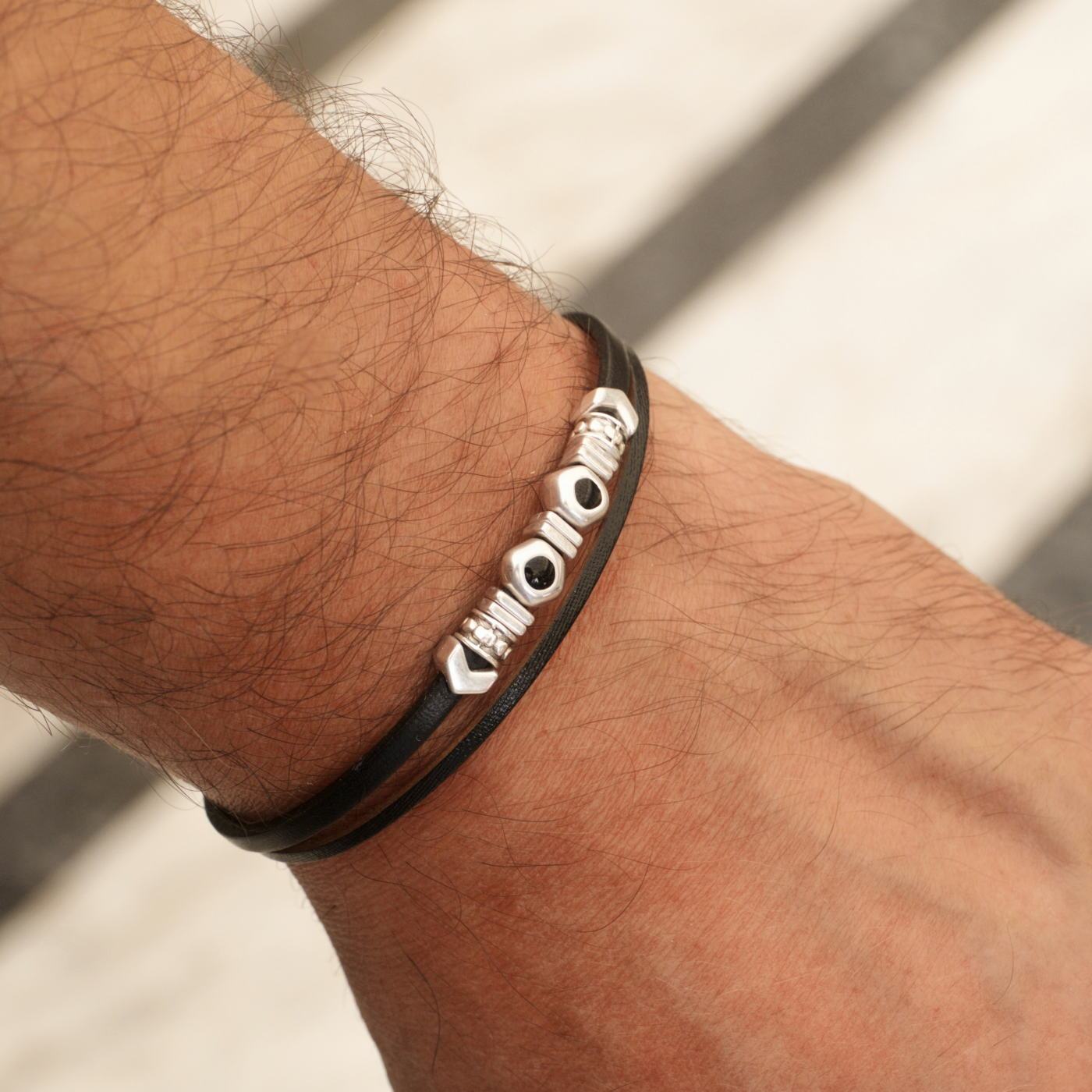 Black Leather Men's Bracelet — Bracelets from Toolittle — additional view 2