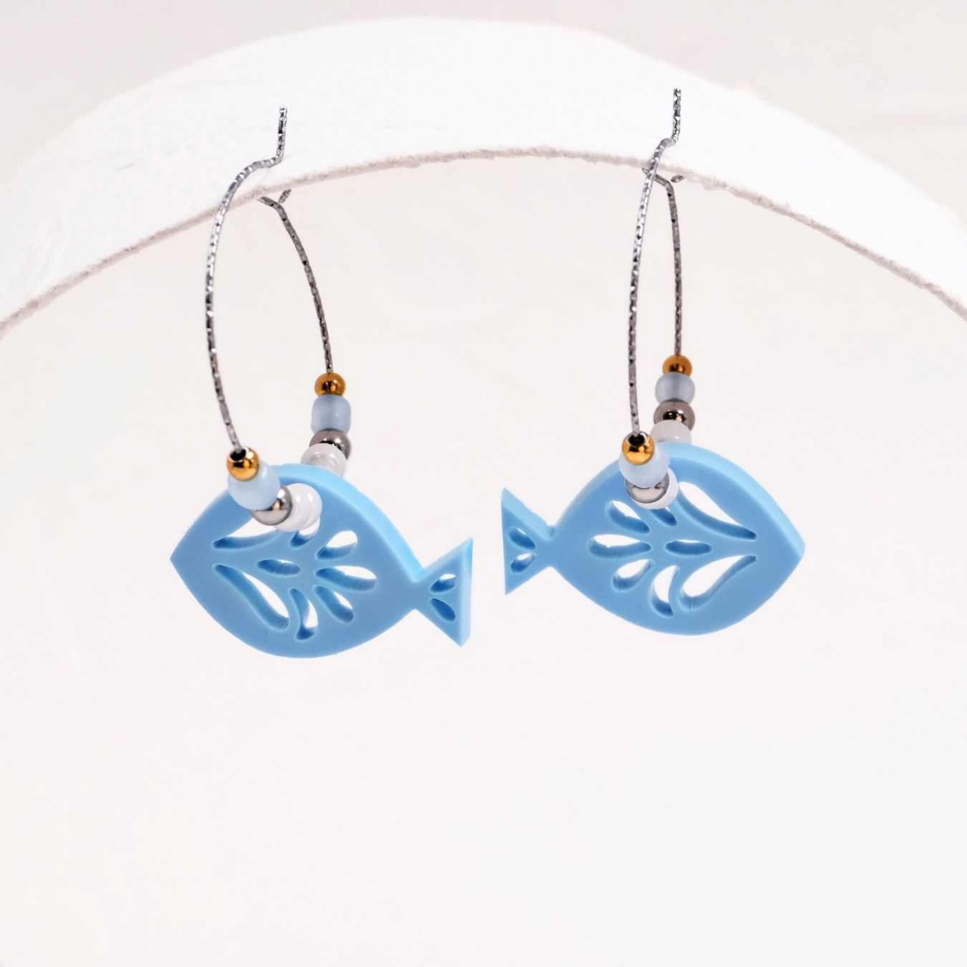 Hoop Earrings - Resin Fish Light Blue — Earrings from Toolittle — additional view 3