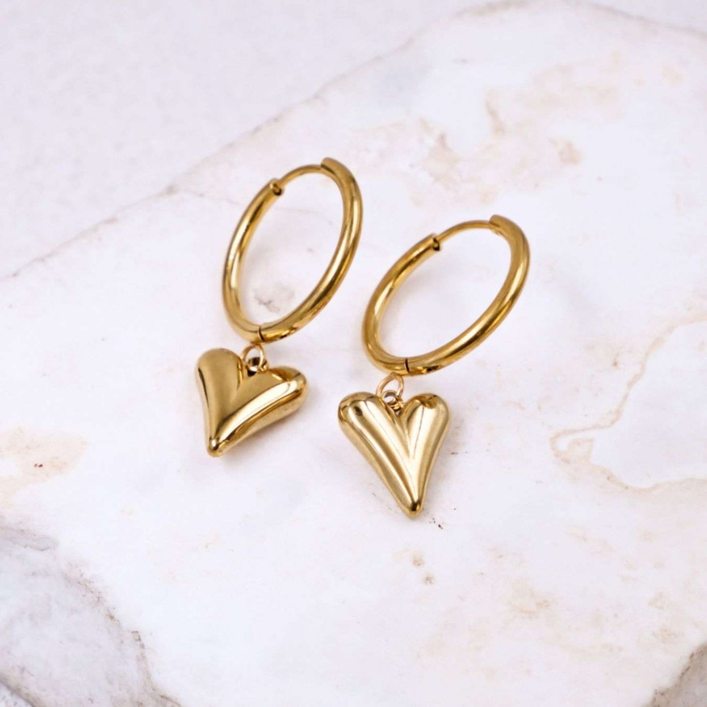 Gold-plated Hoop Earrings | Heart Charm — Earrings from Toolittle — additional view 2