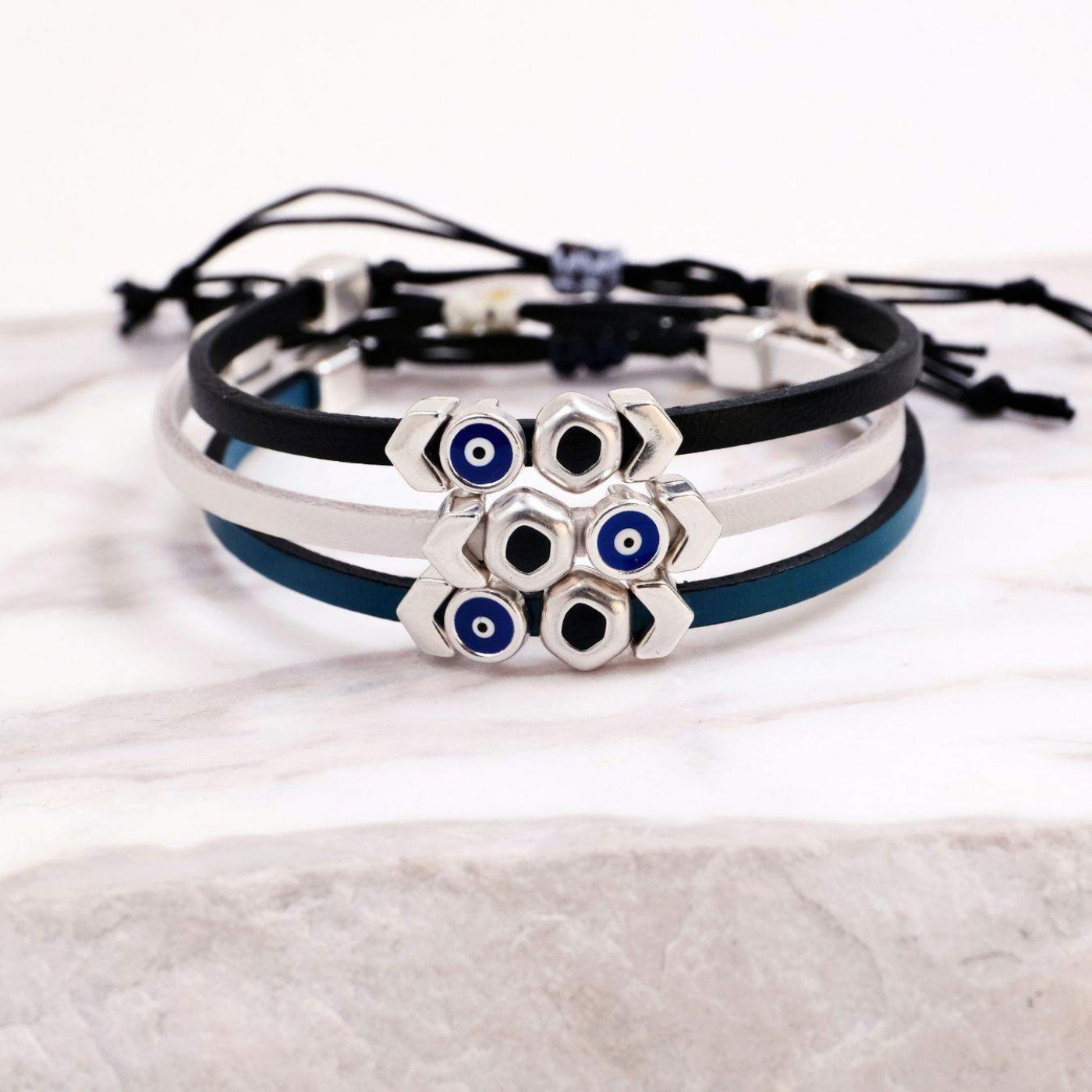 Men's Leather Bracelets | Evil Eye & Enamel — Bracelets from Toolittle — additional view 3