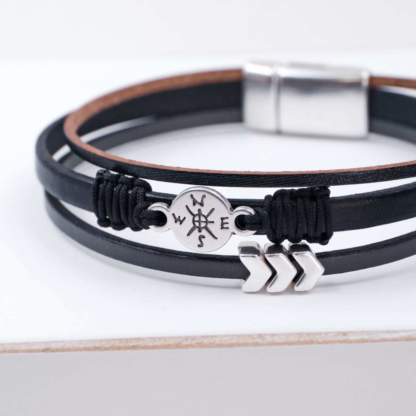 Compass Leather Men's Bracelet